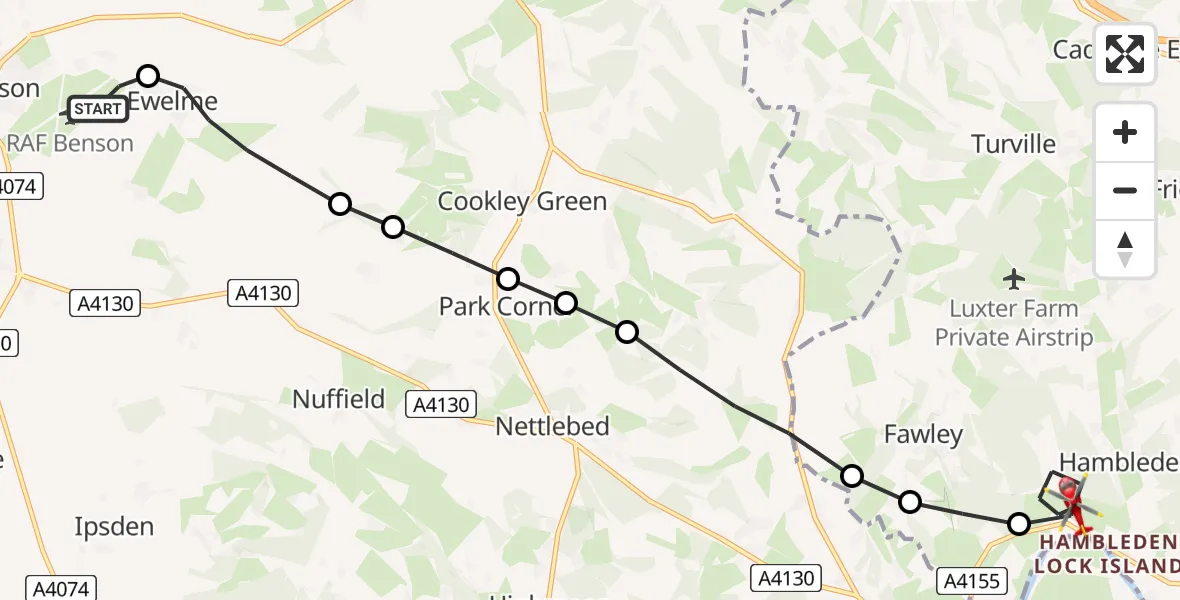 Flight route Air Ambulance Helicopter RAF Benson - Hambleden, 09 May 2026, 13:24