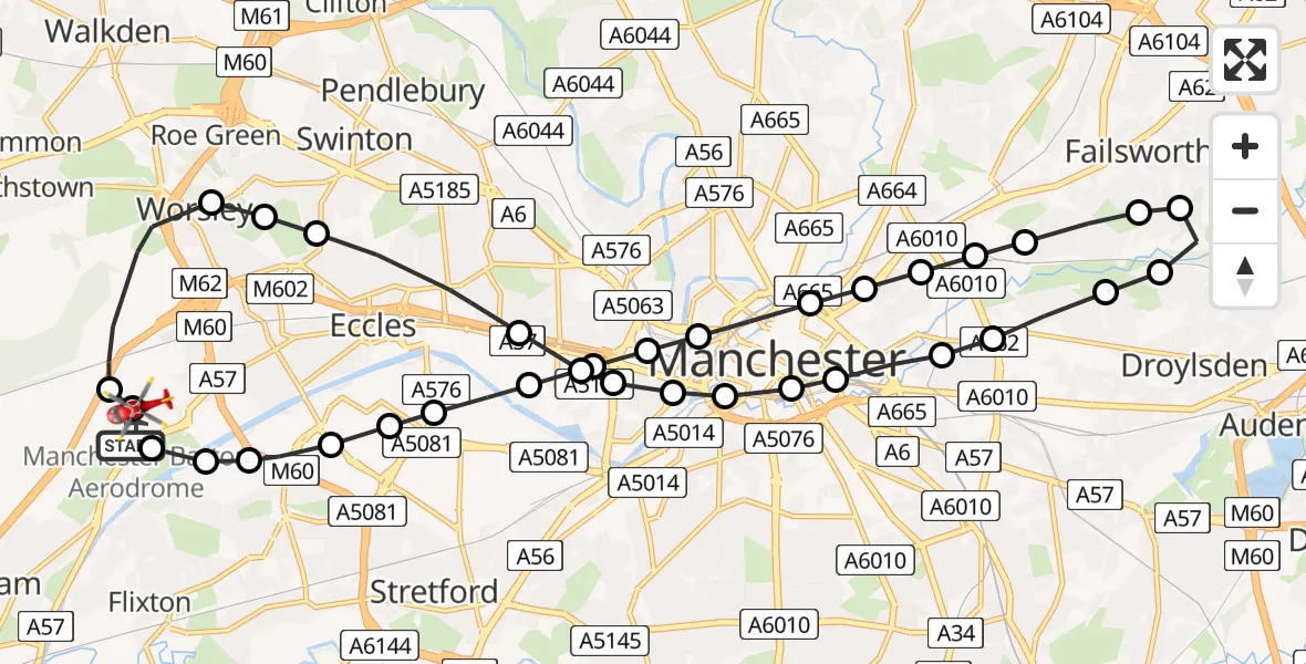 Flight route Air Ambulance Helicopter Manchester Barton Aerodrome - Manchester Barton Aerodrome, 09 May 2026, 13:26