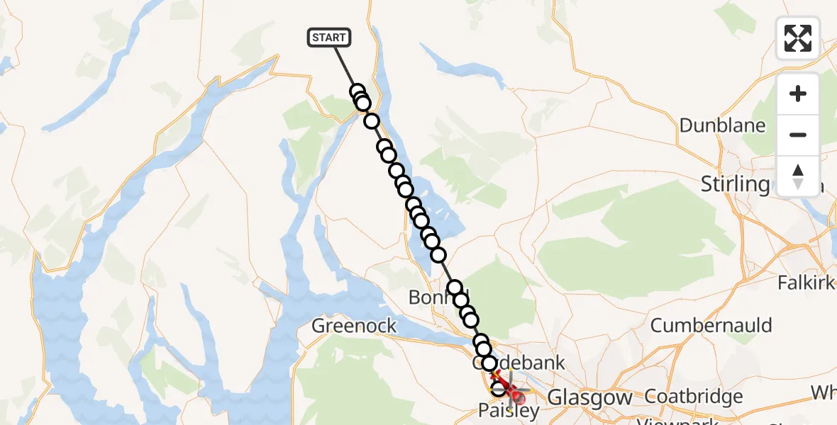 Flight route Air Ambulance Helicopter Argyll and Bute - Glasgow Airport, 09 May 2026, 13:43