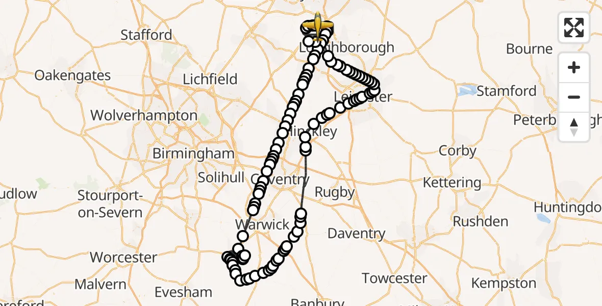 Flight route Police Aircraft East Midlands Airport - East Midlands Airport, 09 May 2026, 13:55