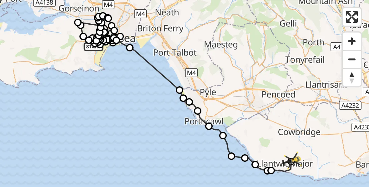 Flight route Police Helicopter Derwen Fawr - Boverton, 09 May 2026, 13:55