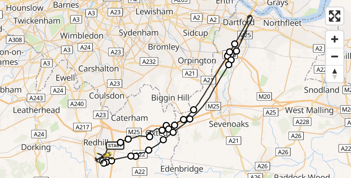Flight route Police Helicopter Nutfield - Salfords, 09 May 2026, 14:26