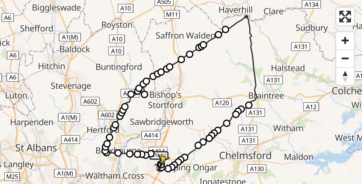 Flight route Police Helicopter North Weald Bassett - North Weald Airfield, 09 May 2026, 14:29