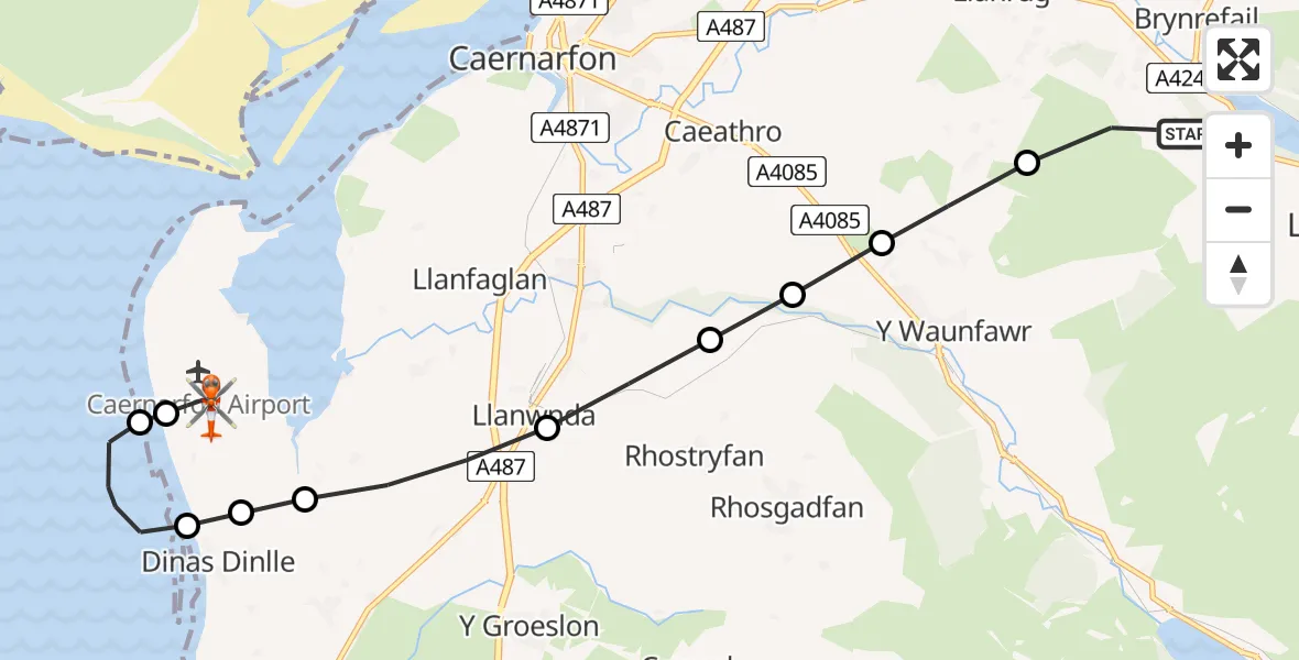 Flight route Coastguard Helicopter Llanberis - Caernarfon Airport, 09 May 2026, 14:34