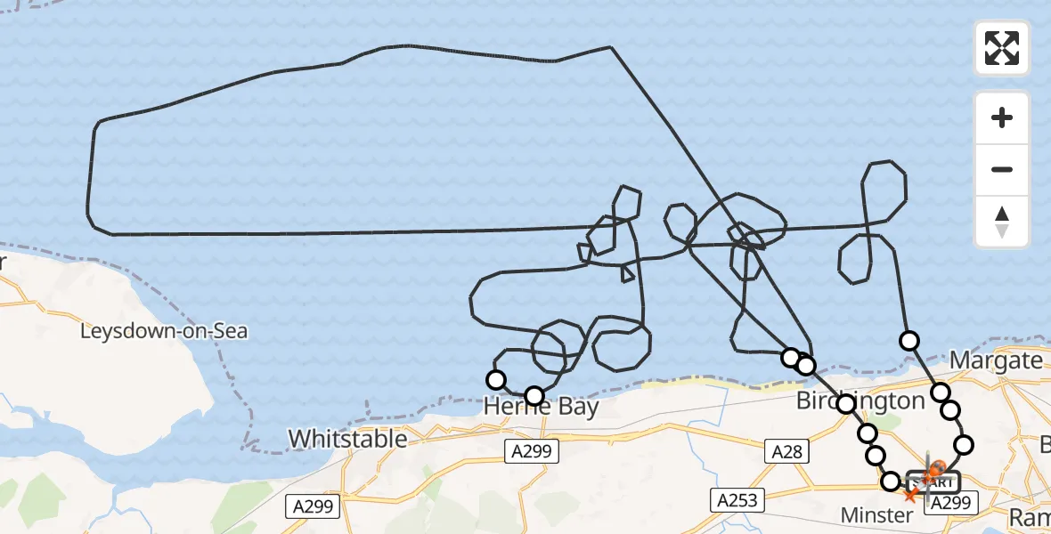 Flight route Coastguard Helicopter Manston Airport - Manston Airport, 09 May 2026, 14:34