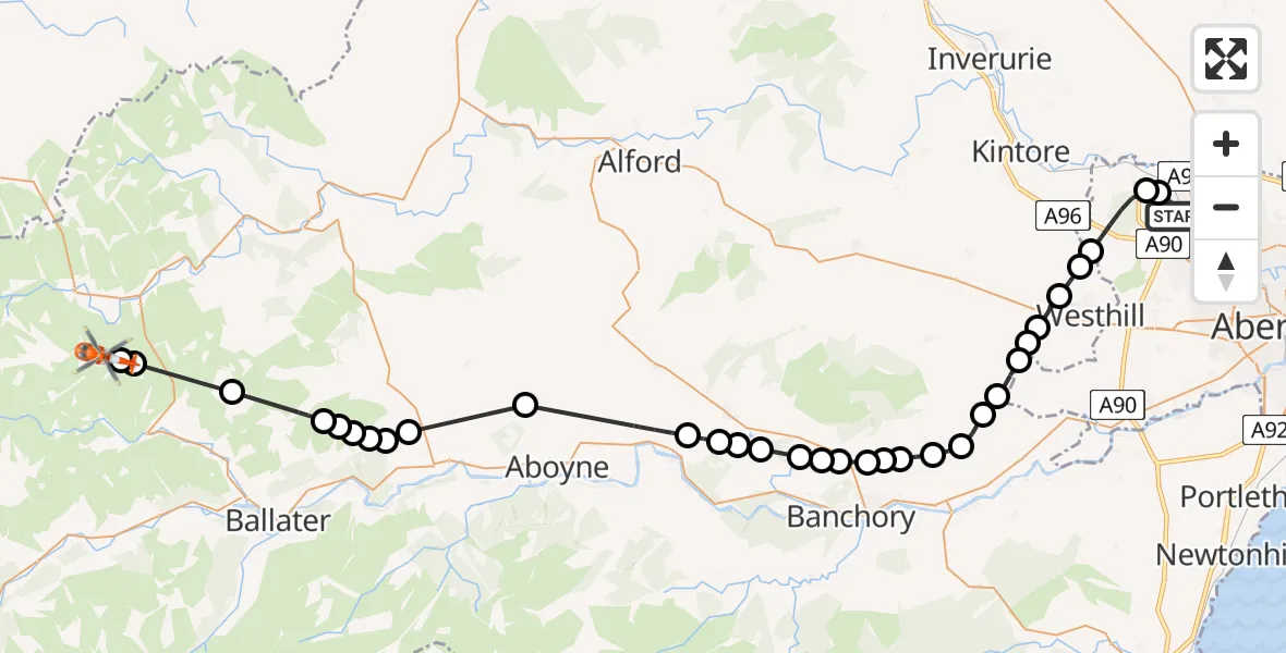 Flight route Coastguard Helicopter Aberdeen International Airport - Aberdeenshire, 09 May 2026, 14:35