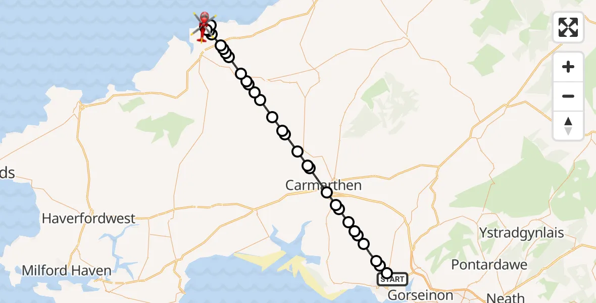 Flight route Air Ambulance Helicopter Dafen - Mwnt, 09 May 2026, 14:36