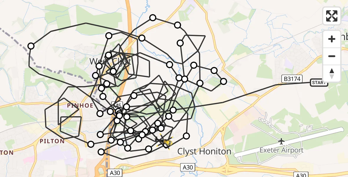 Flight route Police Helicopter Clyst Honiton - East Devon, 09 May 2026, 14:56