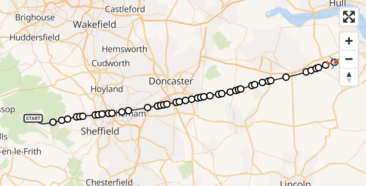 Flight route Coastguard Helicopter High Peak - Humberside Airport, 09 May 2026, 15:03