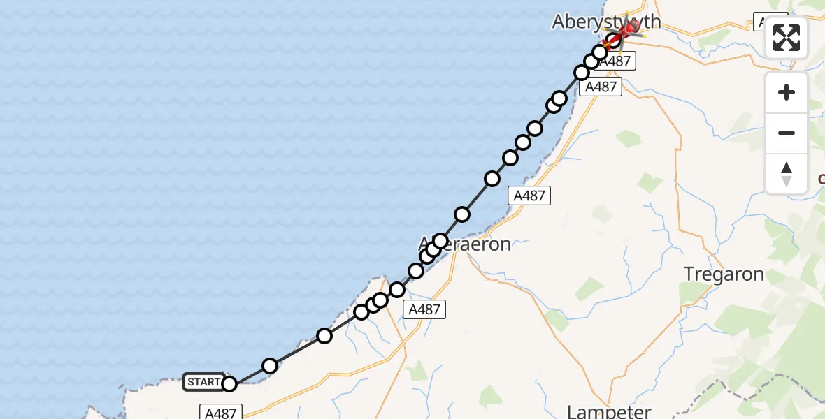 Flight route Air Ambulance Helicopter Parcllyn - Penparcau, 09 May 2026, 15:46