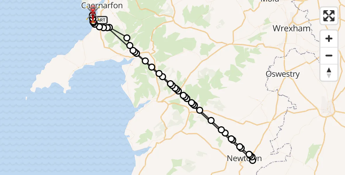 Flight route Air Ambulance Helicopter Y Groeslon - Caernarfon Airport, 09 May 2026, 15:49