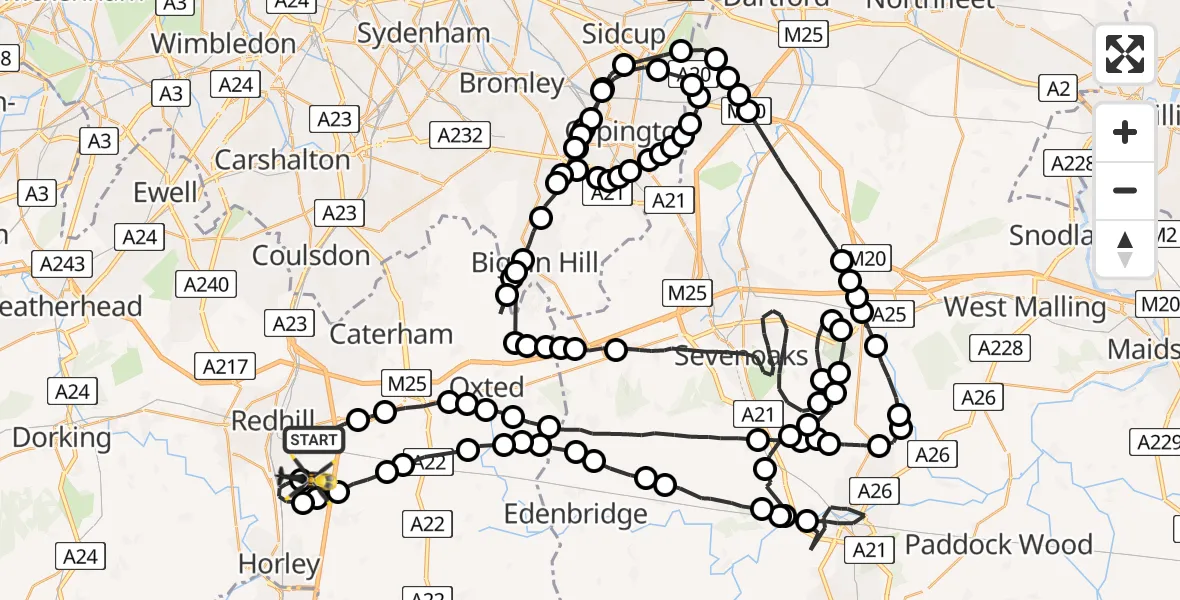 Flight route Police Helicopter Nutfield - Redhill Aerodrome, 09 May 2026, 16:37