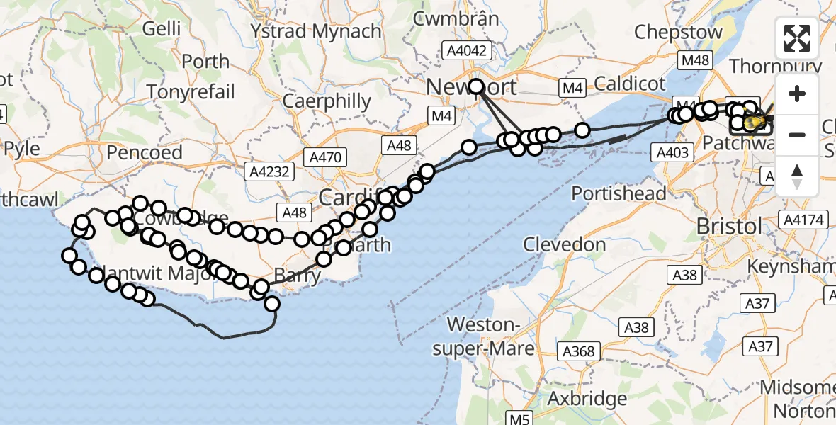 Flight route Police Helicopter Almondsbury Helicopter Base - Hortham, 09 May 2026, 16:44