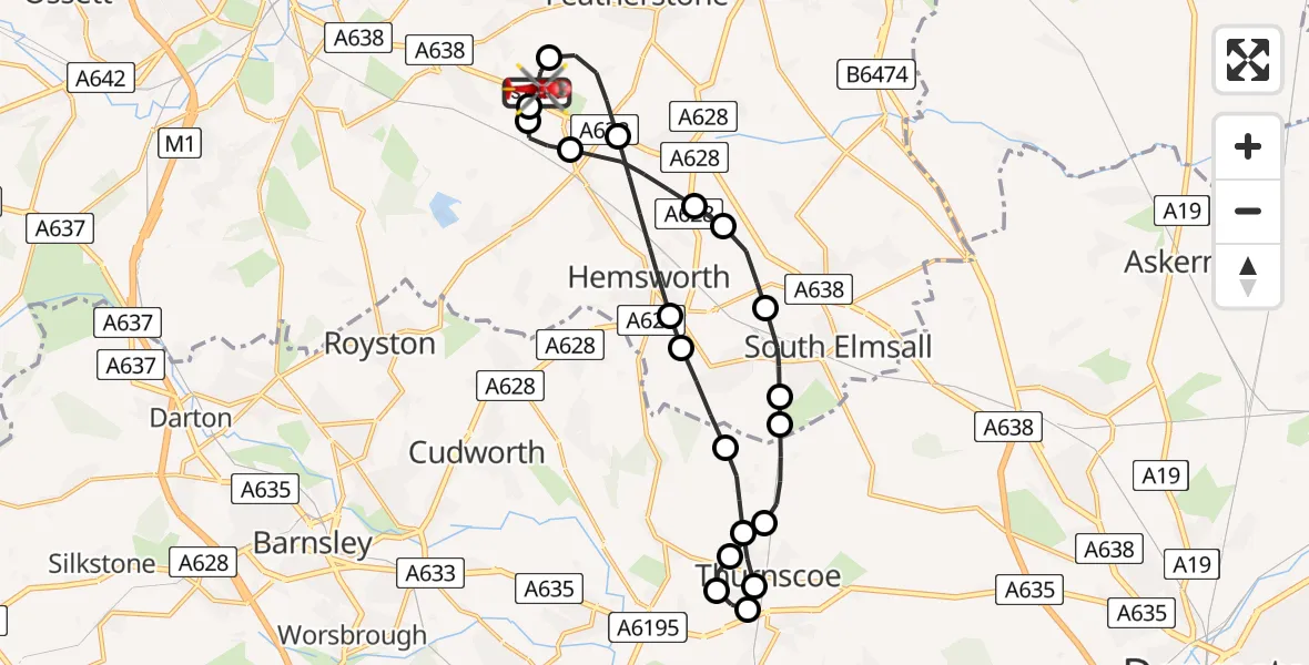 Flight route Air Ambulance Helicopter YAA Nostell Helicopter Port - YAA Nostell Helicopter Port, 09 May 2026, 17:05