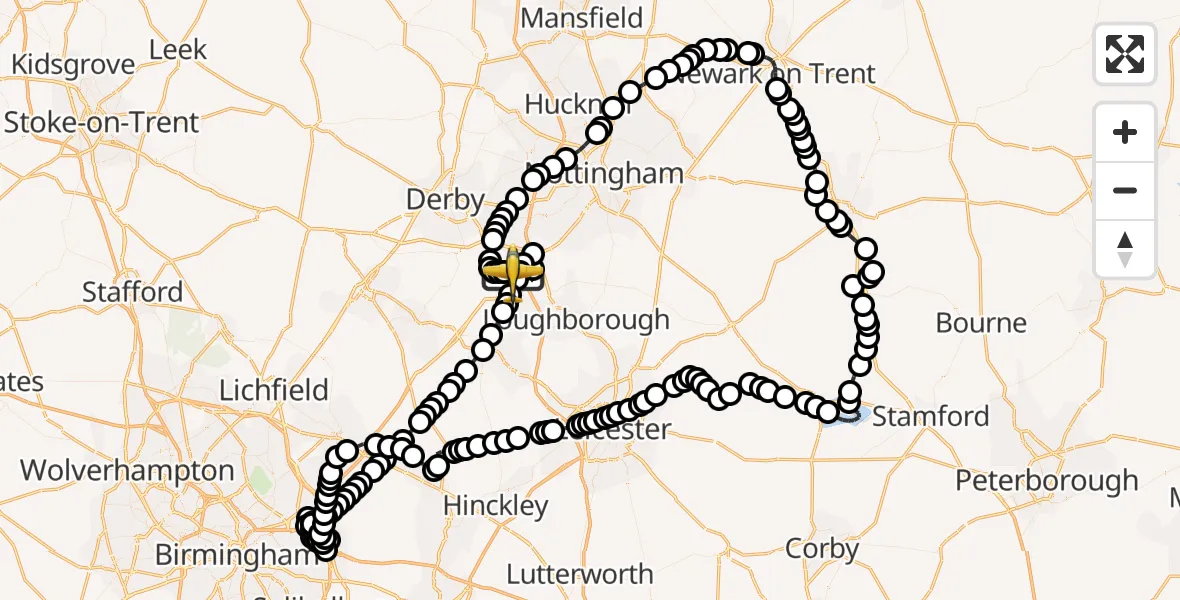 Flight route Police Aircraft East Midlands Airport - East Midlands Airport, 09 May 2026, 17:16
