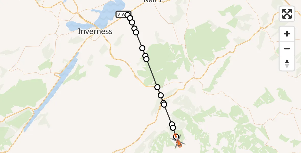 Flight route Coastguard Helicopter Inverness Airport - Angus Sinclair, 09 May 2026, 17:23