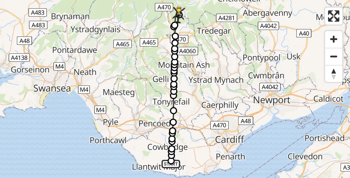 Flight route Police Helicopter MOD St Athan - Talybont-on-Usk, 09 May 2026, 18:15
