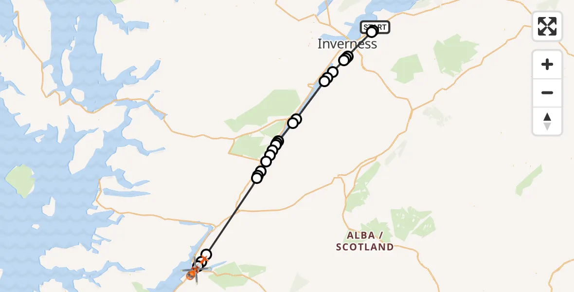 Flight route Coastguard Helicopter Inverness Airport - Glenachulish, 09 May 2026, 18:45