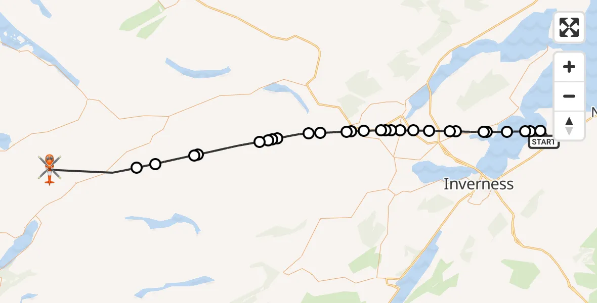 Flight route Coastguard Helicopter Inverness Airport - Sàil Gharb, 09 May 2026, 18:55