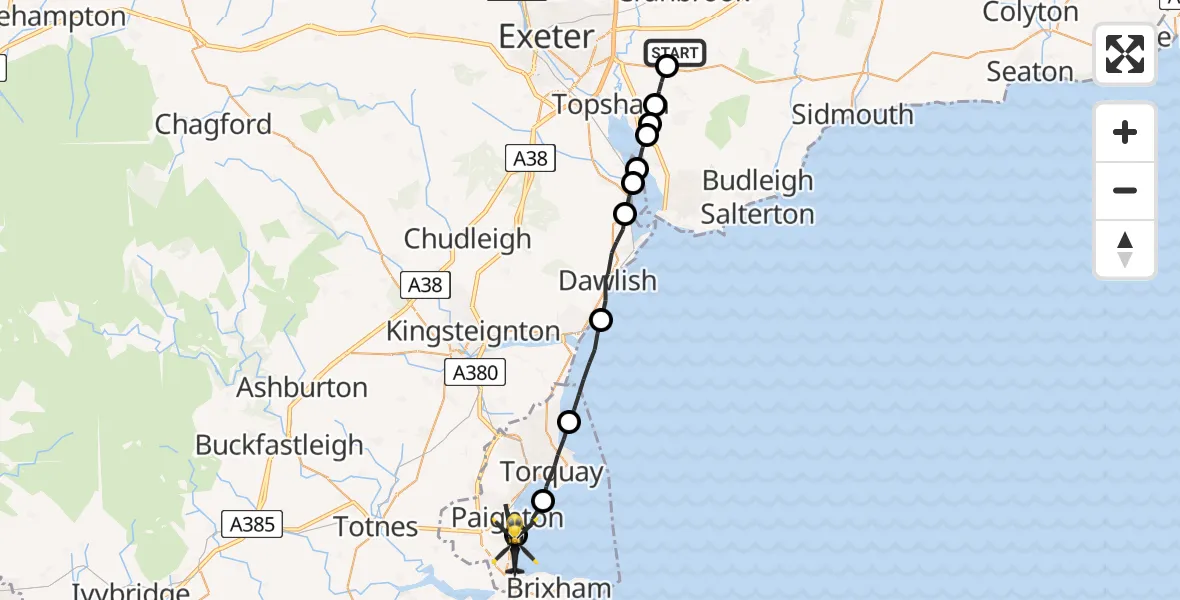 Flight route Police Helicopter East Devon - Paignton, 09 May 2026, 19:01