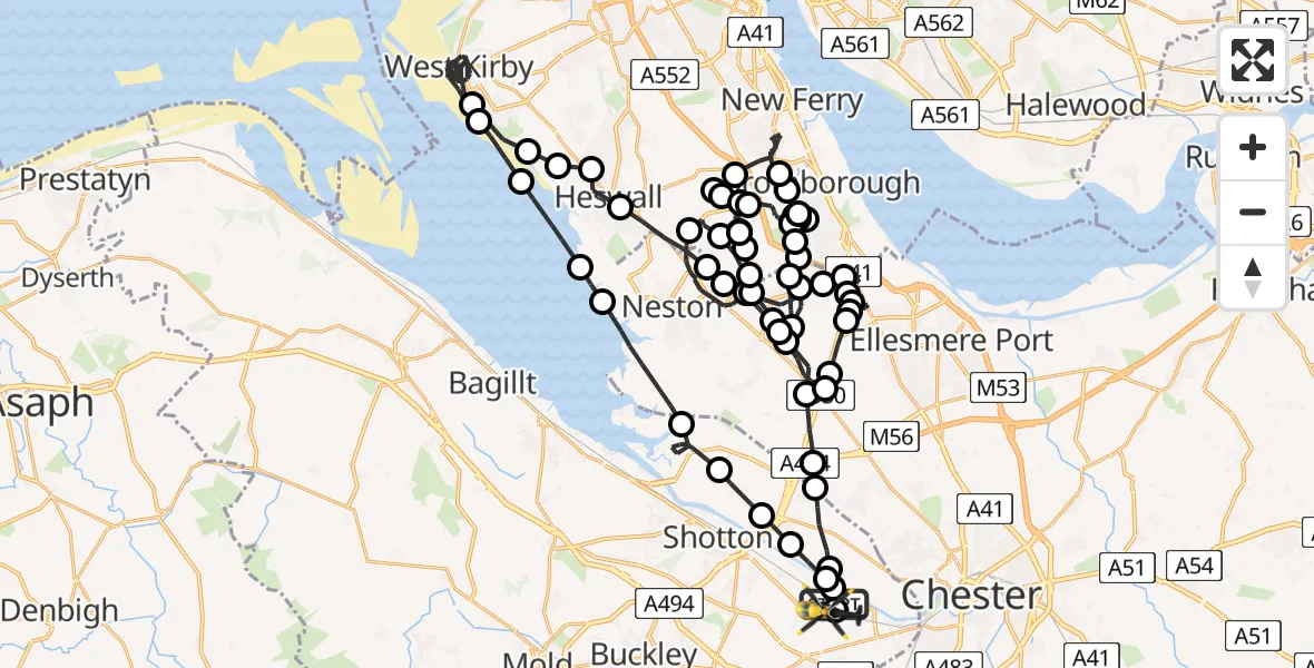 Flight route Police Helicopter Hawarden Airport - Hawarden Airport, 09 May 2026, 19:08