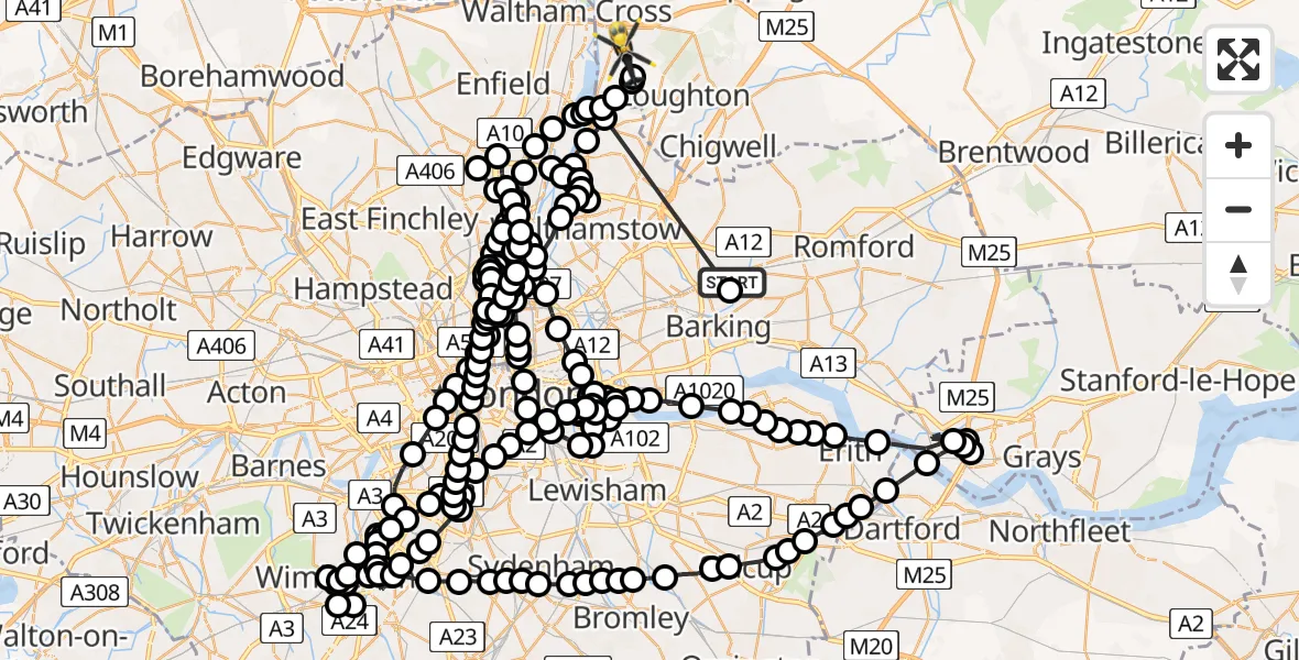 Flight route Police Helicopter Seven Kings - Epping Forest, 09 May 2026, 19:21