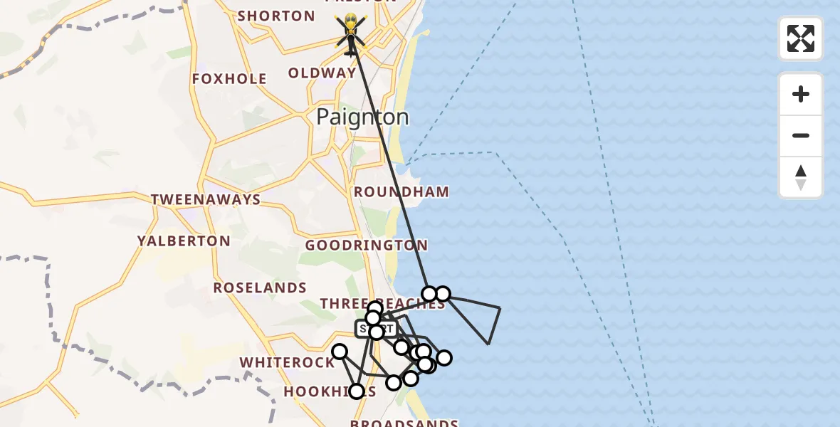 Flight route Police Helicopter Paignton - Paignton, 09 May 2026, 19:22