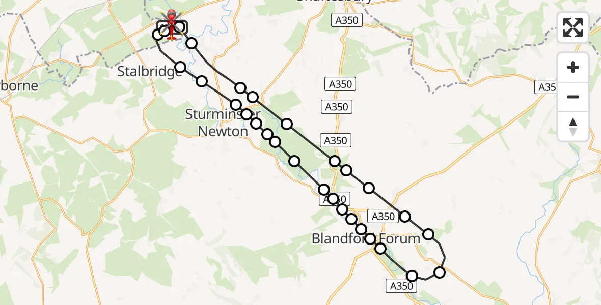 Flight route Air Ambulance Helicopter Henstridge Airfield - Henstridge Airfield, 09 May 2026, 19:38