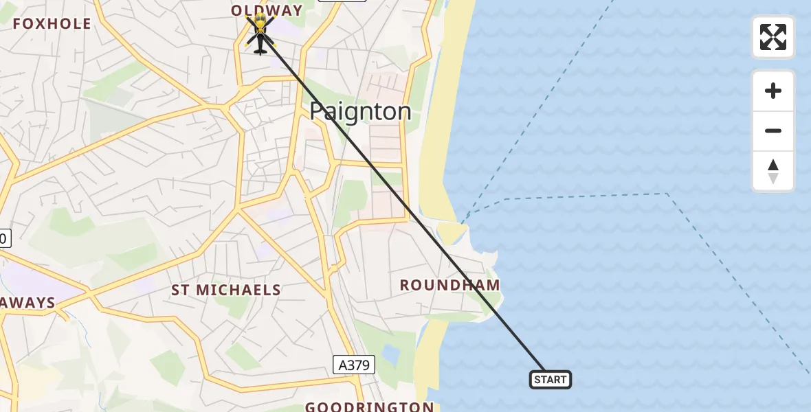 Flight route Police Helicopter English Channel - Paignton, 09 May 2026, 19:43