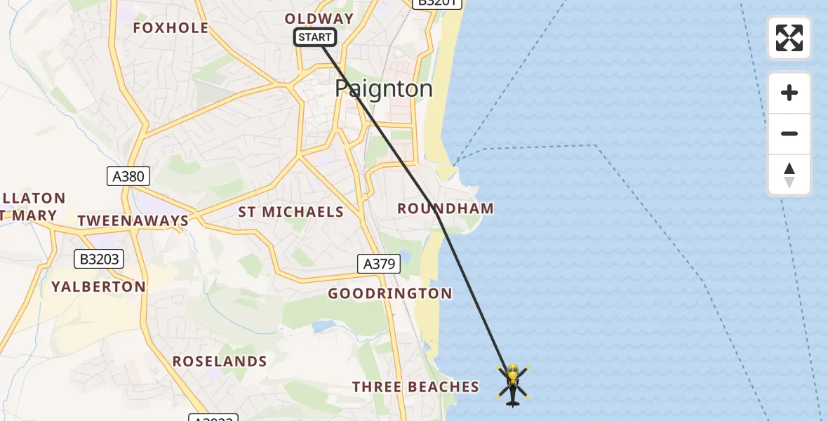 Flight route Police Helicopter Paignton - English Channel, 09 May 2026, 19:46
