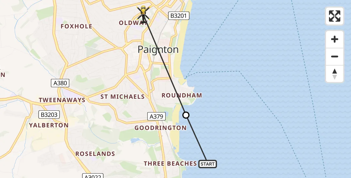 Flight route Police Helicopter English Channel - Paignton, 09 May 2026, 19:49