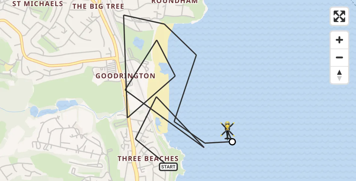 Flight route Police Helicopter Paignton - English Channel, 09 May 2026, 19:52
