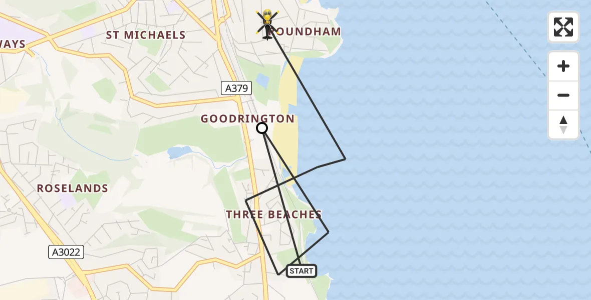 Flight route Police Helicopter Broadsands - Paignton, 09 May 2026, 19:58
