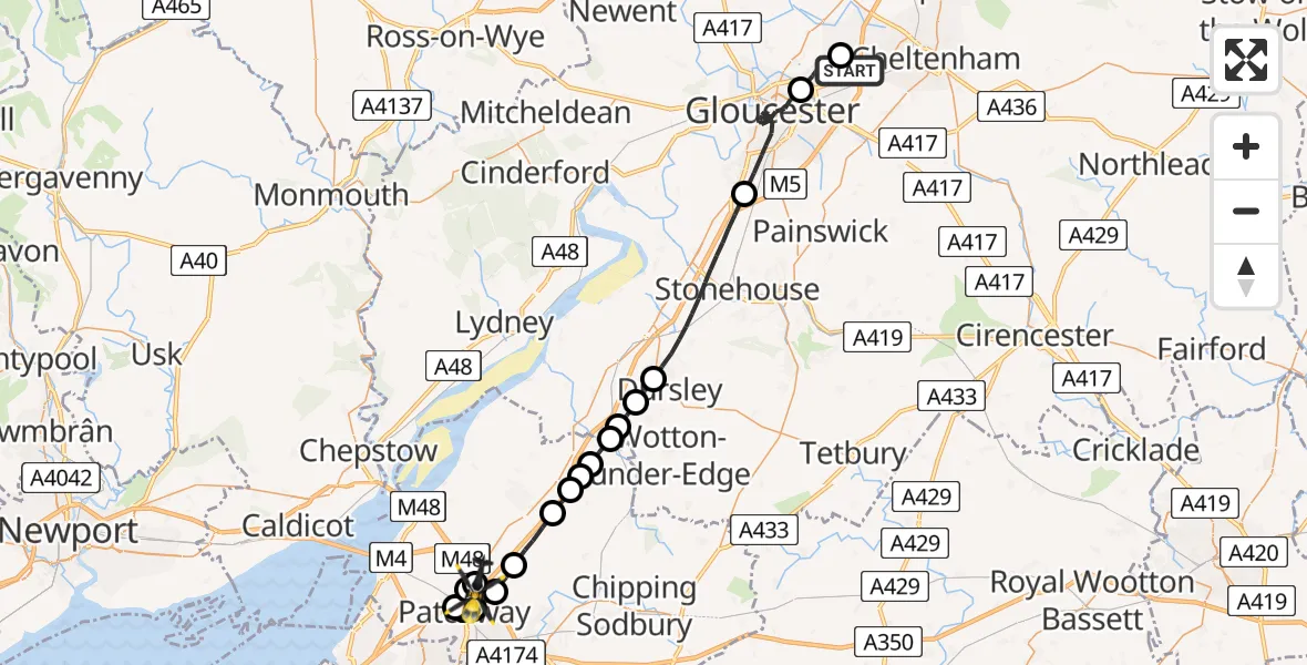 Flight route Police Helicopter Gloucestershire Airport - Almondsbury Helicopter Base, 09 May 2026, 20:47