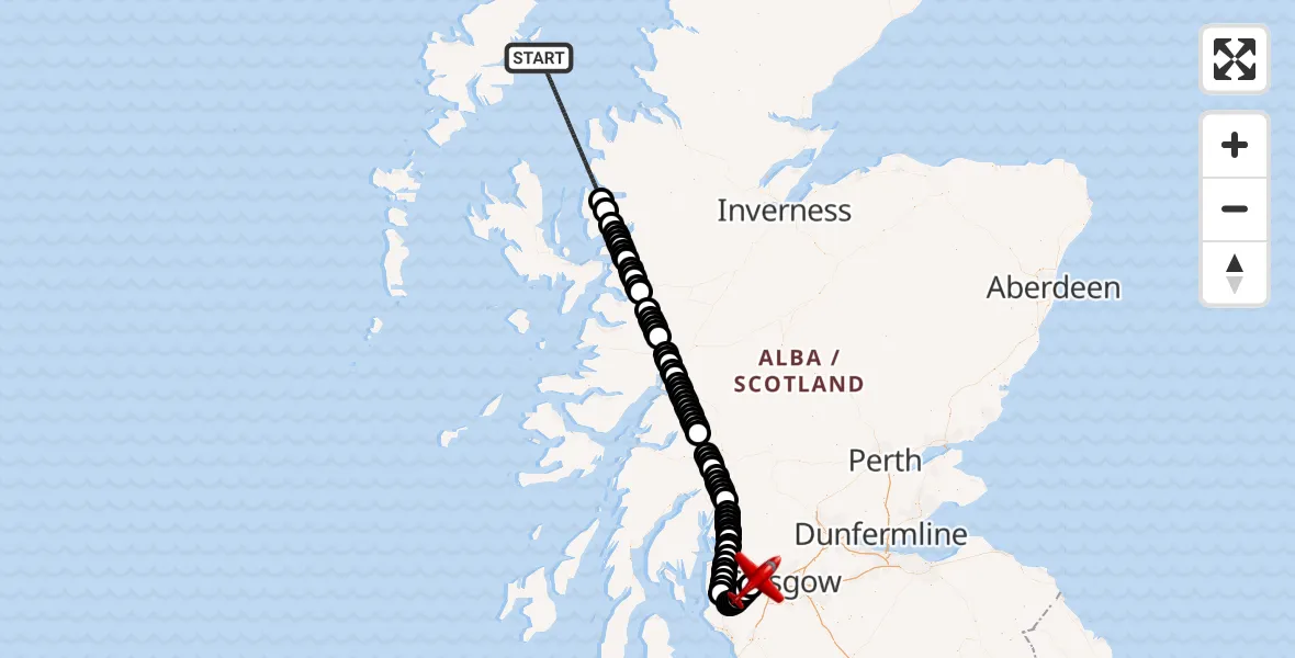 Flight route Air Ambulance Aircraft Inner Seas - Glasgow Airport, 09 May 2026, 20:54