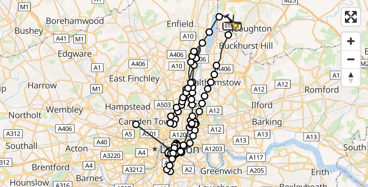 Flight route Police Helicopter Metropolitan Police Air Support Unit Lippitts Hill - Metropolitan Police Air Support Unit Lippitts Hill, 09 May 2026, 21:11