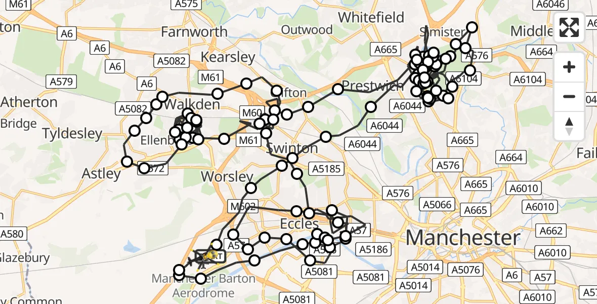 Flight route Police Helicopter Manchester Barton Aerodrome - Manchester Barton Aerodrome, 09 May 2026, 21:24