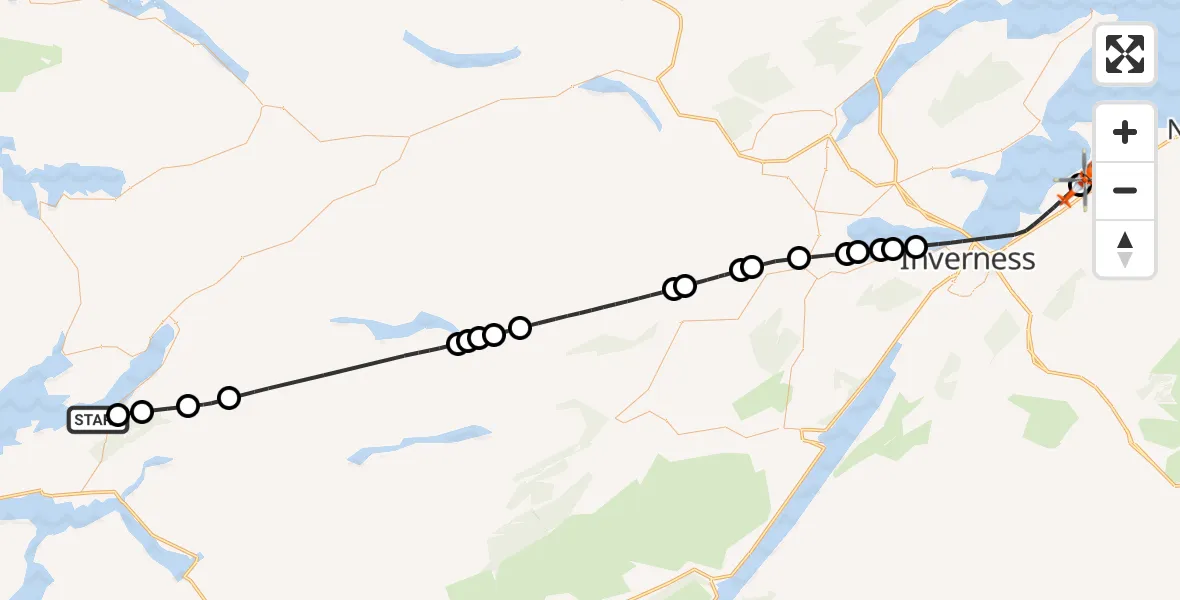 Flight route Coastguard Helicopter Stromeferry - Inverness Airport, 09 May 2026, 21:26