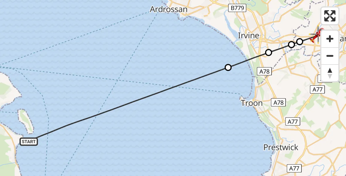Flight route Air Ambulance Helicopter Inner Seas - Crosshouse, 09 May 2026, 21:33