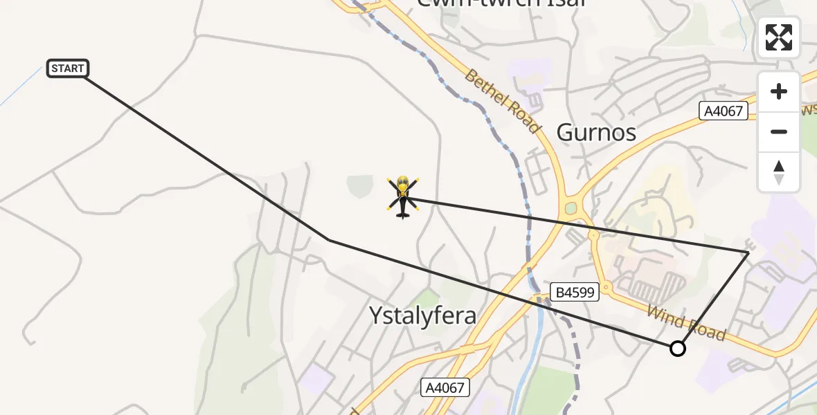Flight route Police Helicopter Ystalyfera - Ystalyfera, 09 May 2026, 21:40