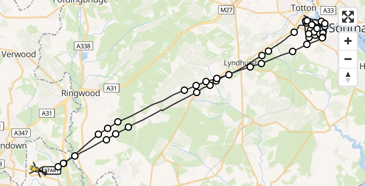Flight route Police Helicopter Bournemouth Airport - Bournemouth Airport, 09 May 2026, 22:39