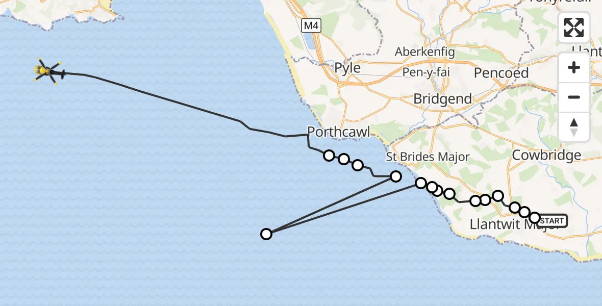Flight route Police Helicopter MOD St Athan - Bristol Channel, 09 May 2026, 23:14