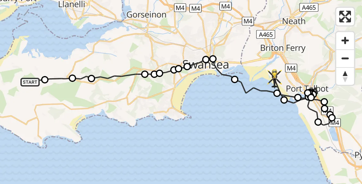Flight route Police Helicopter Llangennith - Briton Ferry, 09 May 2026, 23:52