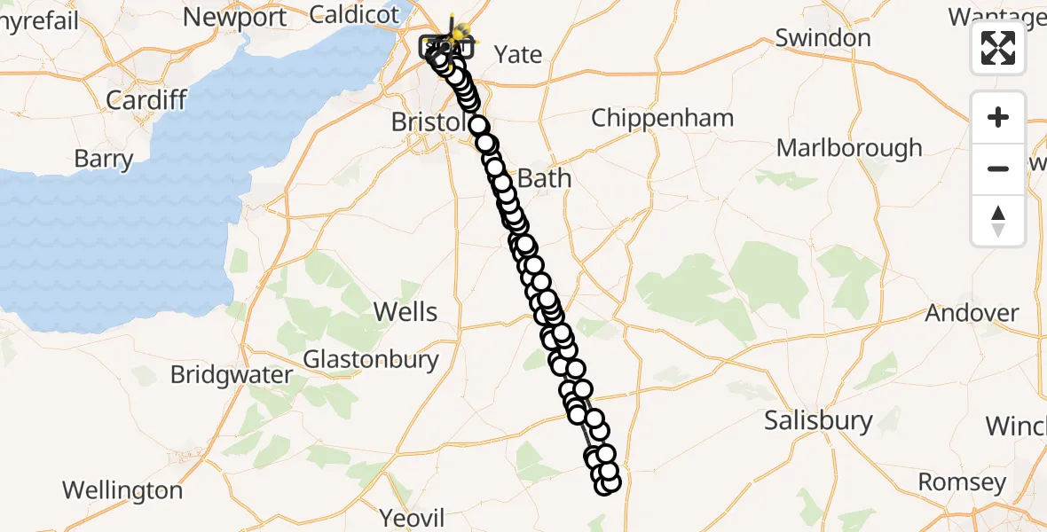 Flight route Police Helicopter Almondsbury Helicopter Base - Almondsbury Helicopter Base, 10 May 2026, 00:22