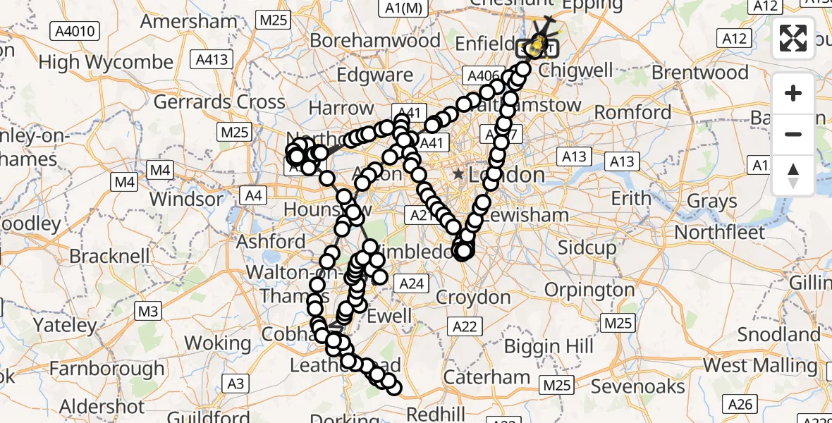 Flight route Police Helicopter Sewardstonebury - Sewardstonebury, 10 May 2026, 00:54