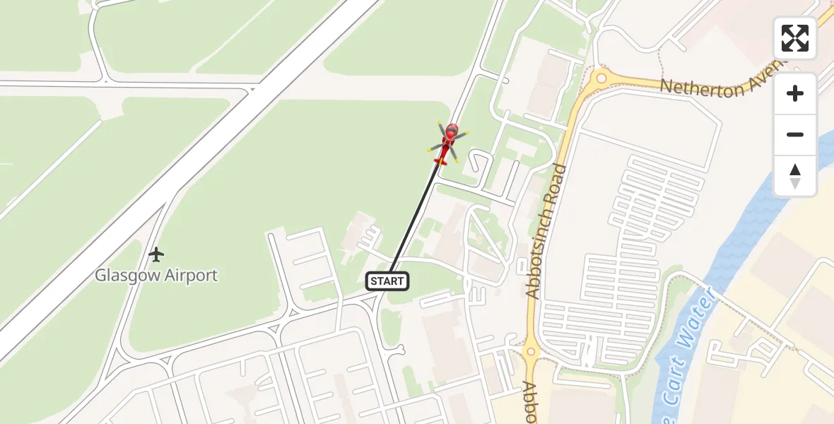 Flight route Air Ambulance Helicopter Glasgow Airport - Glasgow Airport, 10 May 2026, 03:51