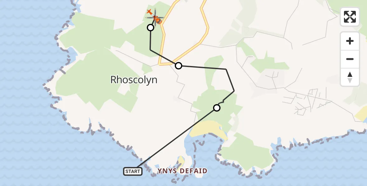 Flight route Coastguard Helicopter Rhoscolyn - Trearddur, 10 May 2026, 04:14