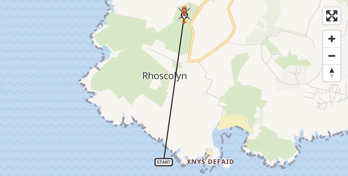 Flight route Coastguard Helicopter Rhoscolyn - Trearddur, 10 May 2026, 04:23