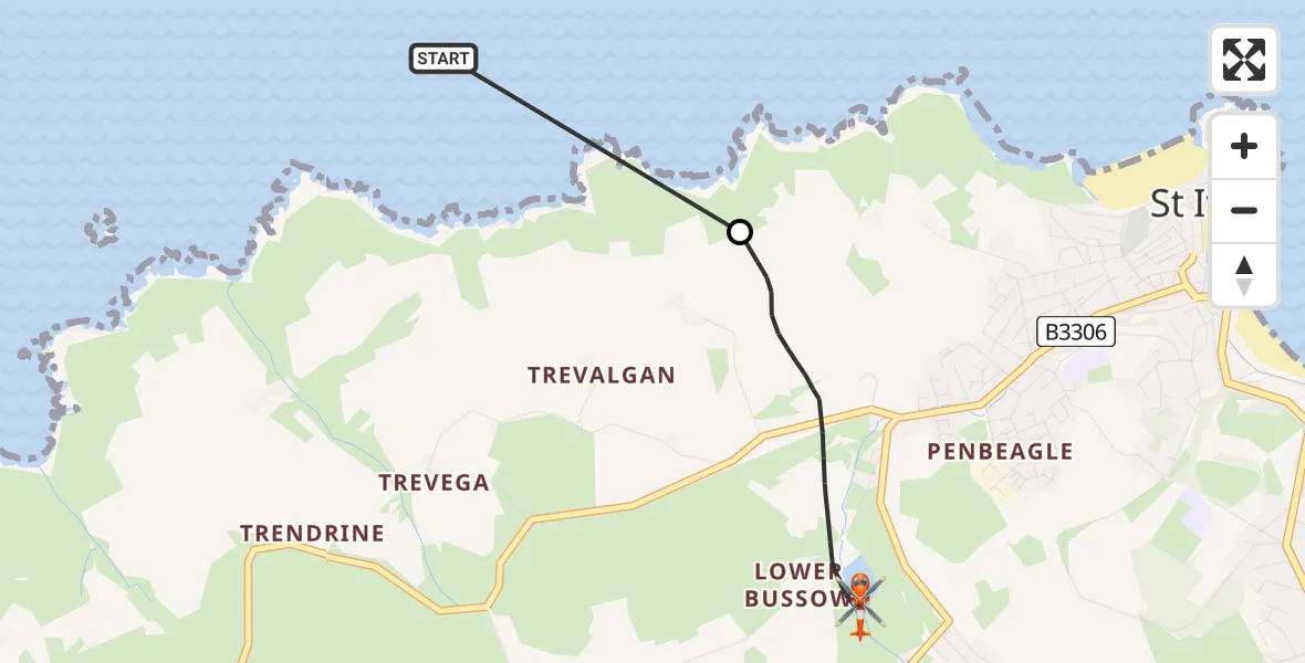 Flight route Coastguard Helicopter Bristol Channel - St. Ives, 10 May 2026, 06:16