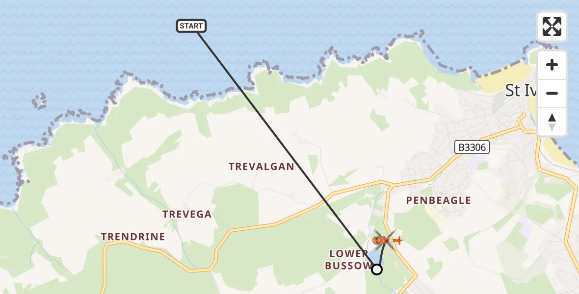 Flight route Coastguard Helicopter Bristol Channel - St. Ives, 10 May 2026, 06:27